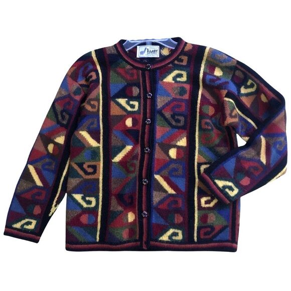 Artesanias Illary Baby Alpaca Cardigan Womens Size M Colorful Abstract Sweater - Picture 10 of 13